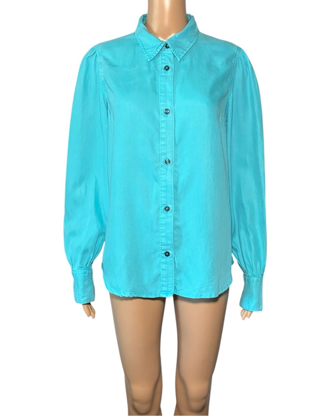 KUT from the Kloth Button Down Women's Shirt M Teal Long Sleeve Collared Tencel
